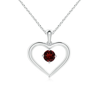 4mm AAA Solitaire Round Garnet Open Heart Pendant in White Gold