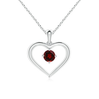 4mm AAAA Solitaire Round Garnet Open Heart Pendant in White Gold