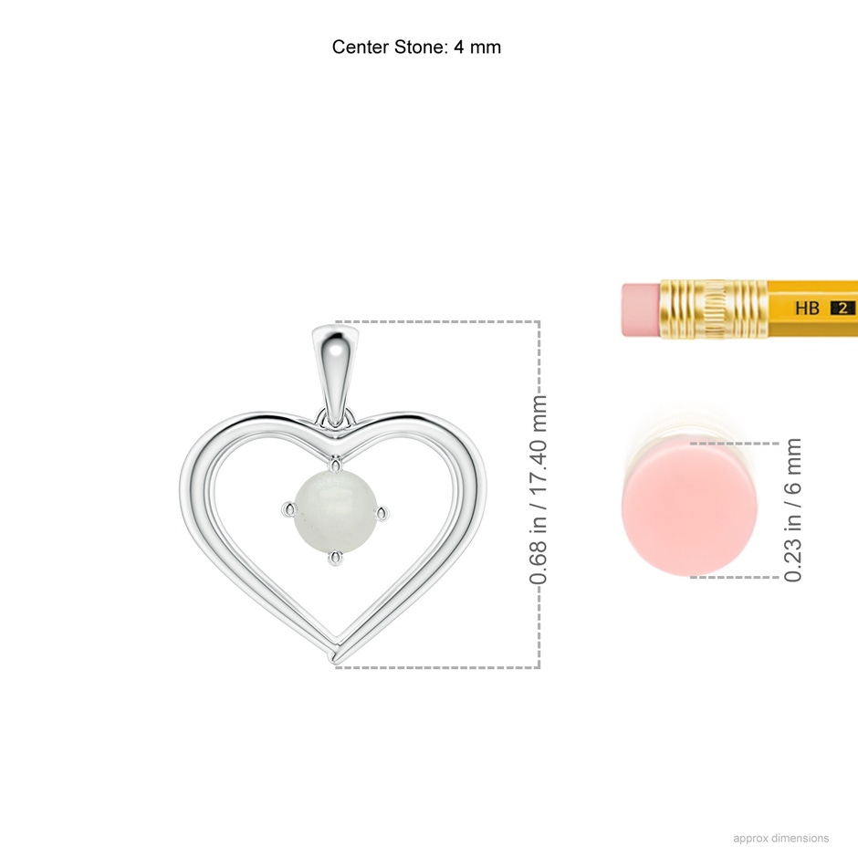 4mm A Solitaire Round Moonstone Open Heart Pendant in White Gold ruler
