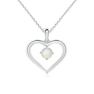 4mm AAA Solitaire Round Moonstone Open Heart Pendant in White Gold