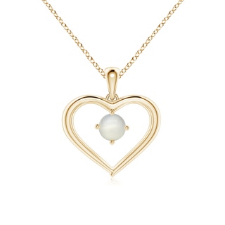 4mm AAA Solitaire Round Moonstone Open Heart Pendant in Yellow Gold