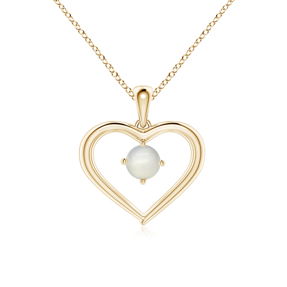 4mm AAA Solitaire Round Moonstone Open Heart Pendant in Yellow Gold 