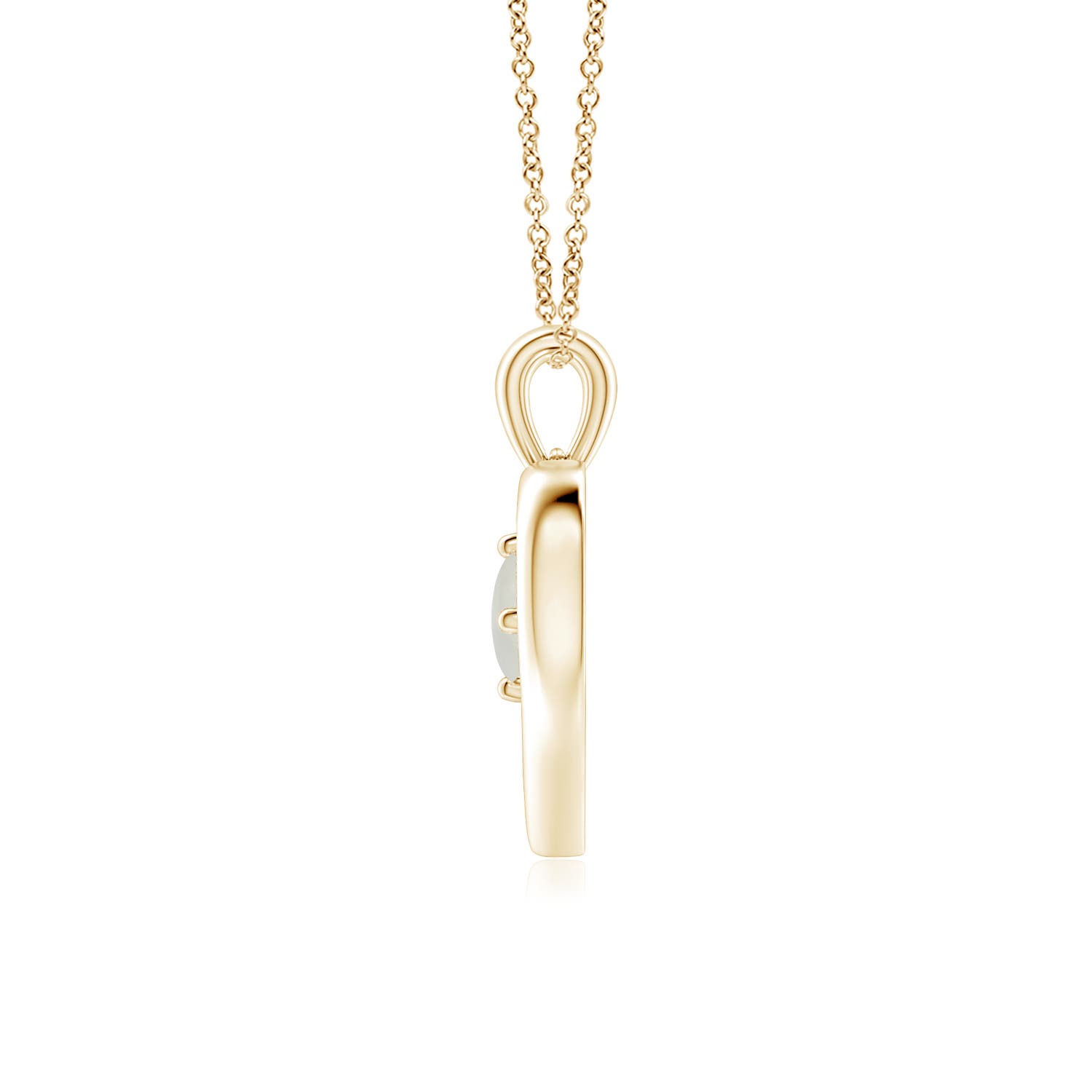 4mm AAA Solitaire Round Moonstone Open Heart Pendant in Yellow Gold