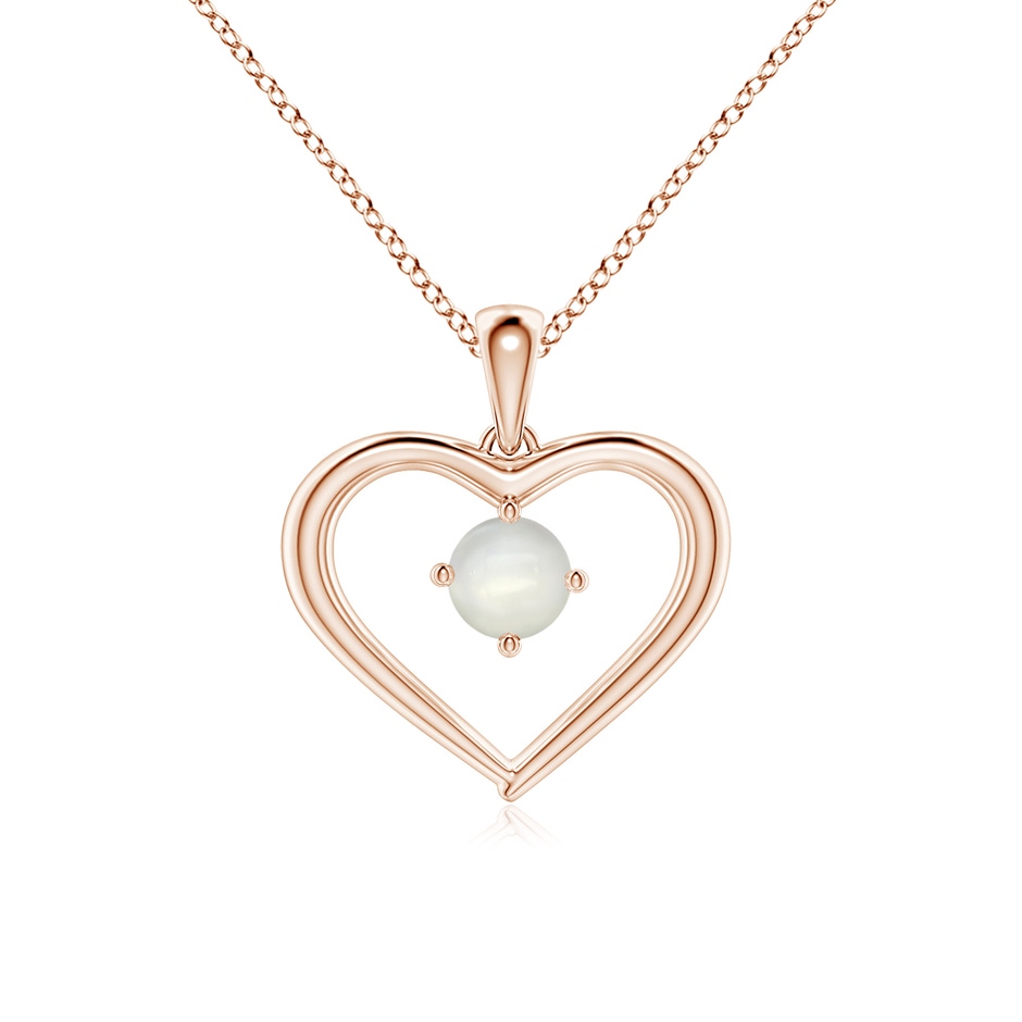 4mm AAAA Solitaire Round Moonstone Open Heart Pendant in Rose Gold 