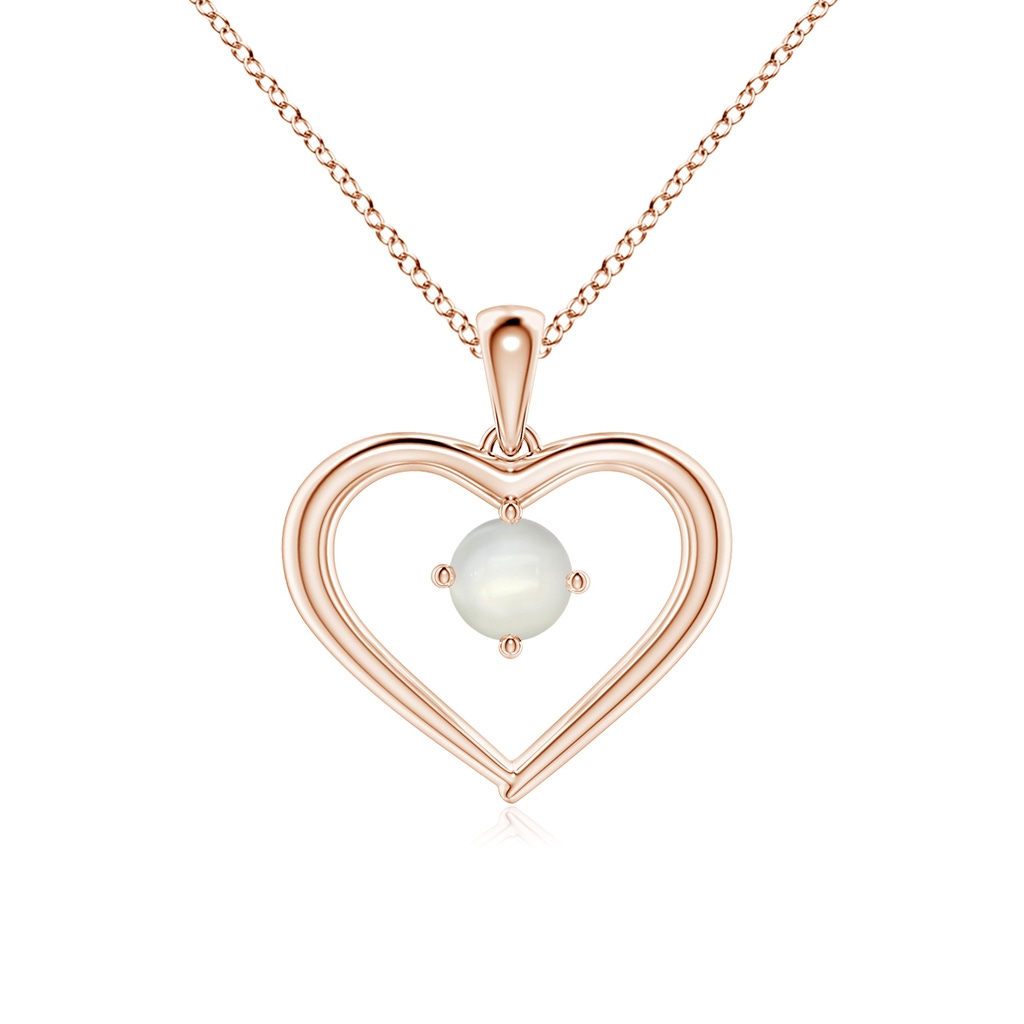 4mm AAAA Solitaire Round Moonstone Open Heart Pendant in Rose Gold