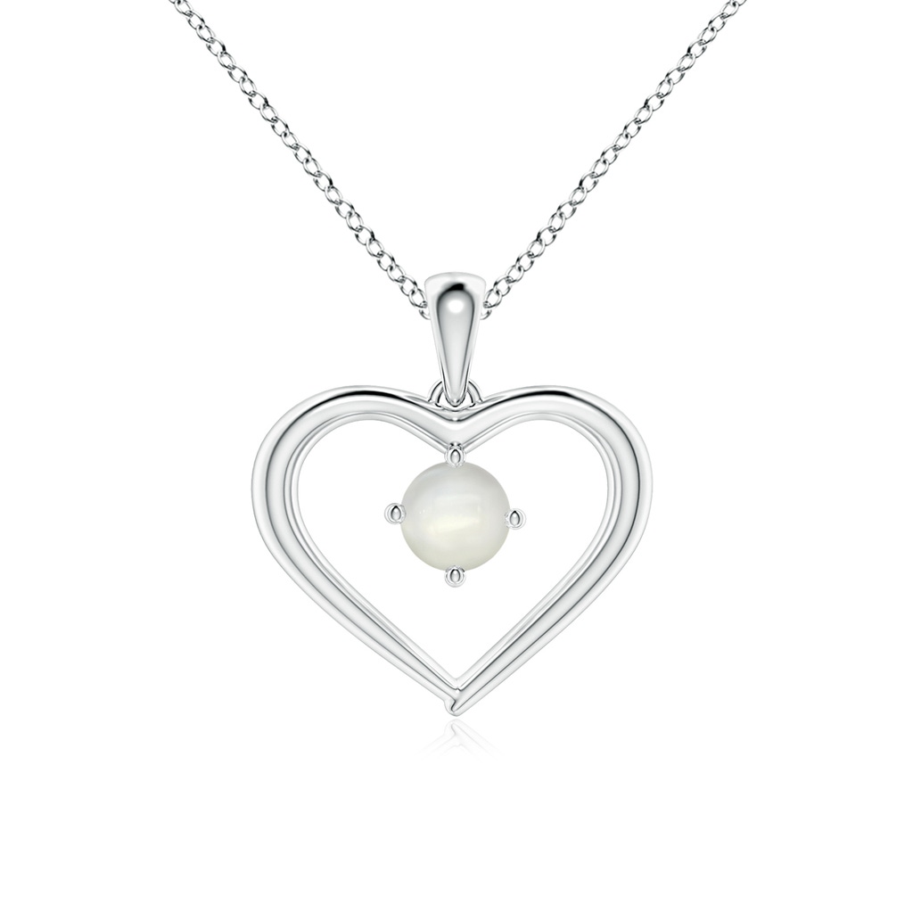 4mm AAAA Solitaire Round Moonstone Open Heart Pendant in White Gold