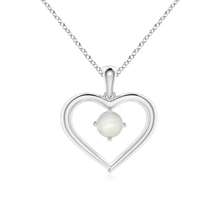 4mm AAAA Solitaire Round Moonstone Open Heart Pendant in White Gold