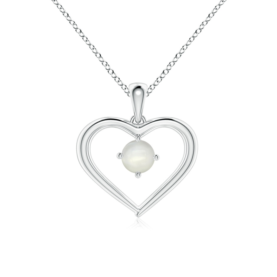 4mm AAAA Solitaire Round Moonstone Open Heart Pendant in White Gold 
