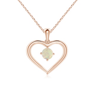 4mm AAA Solitaire Round Opal Open Heart Pendant in Rose Gold