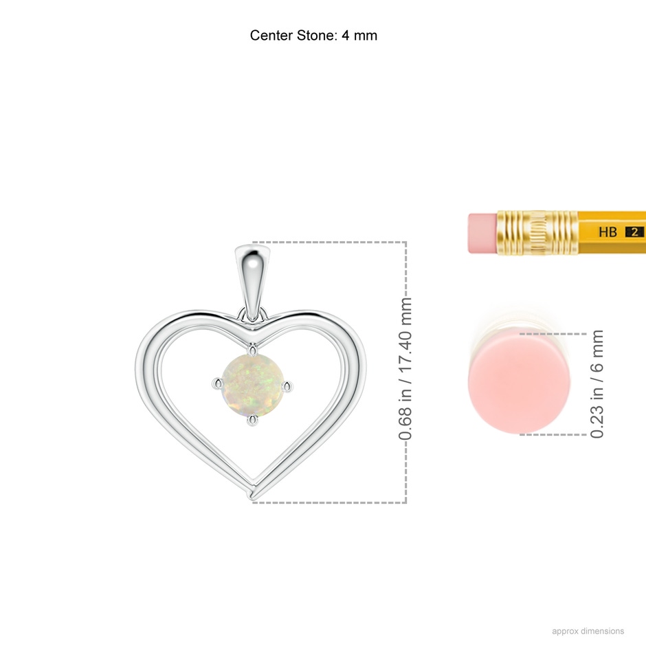 4mm AAA Solitaire Round Opal Open Heart Pendant in White Gold ruler