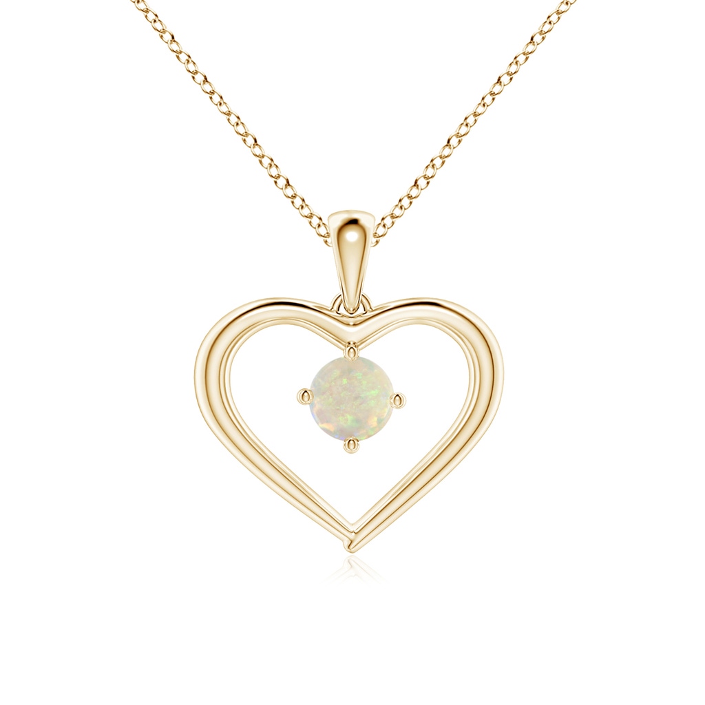 4mm AAA Solitaire Round Opal Open Heart Pendant in Yellow Gold