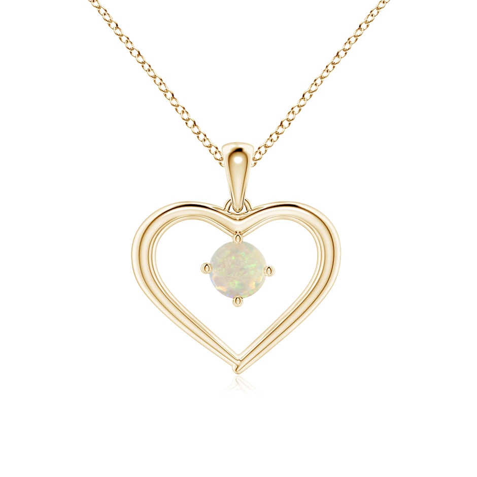 4mm AAA Solitaire Round Opal Open Heart Pendant in Yellow Gold 