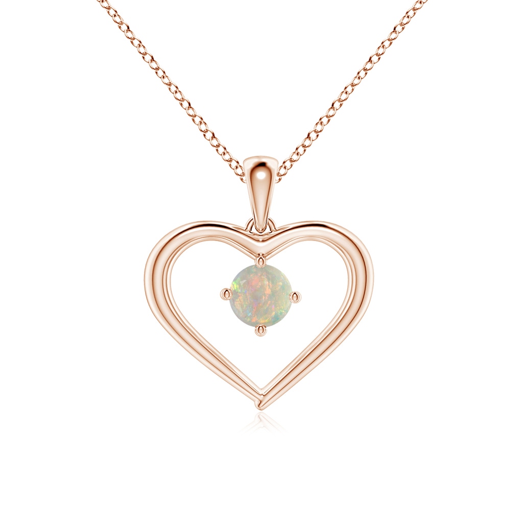 4mm AAAA Solitaire Round Opal Open Heart Pendant in Rose Gold