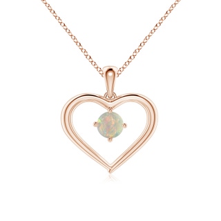 4mm AAAA Solitaire Round Opal Open Heart Pendant in Rose Gold