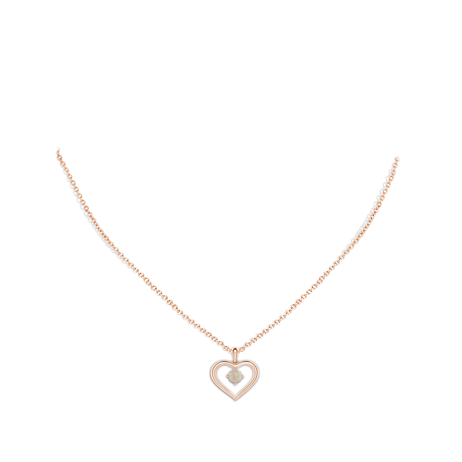 4mm AAAA Solitaire Round Opal Open Heart Pendant in Rose Gold body-neck