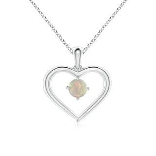 4mm AAAA Solitaire Round Opal Open Heart Pendant in White Gold