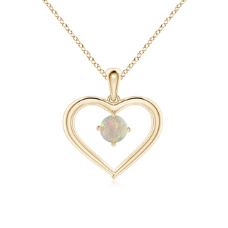 4mm AAAA Solitaire Round Opal Open Heart Pendant in Yellow Gold