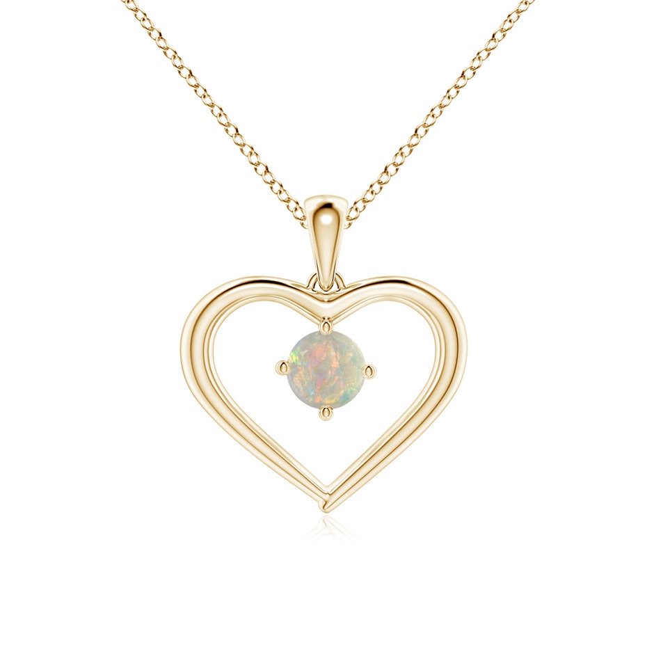 4mm AAAA Solitaire Round Opal Open Heart Pendant in Yellow Gold 