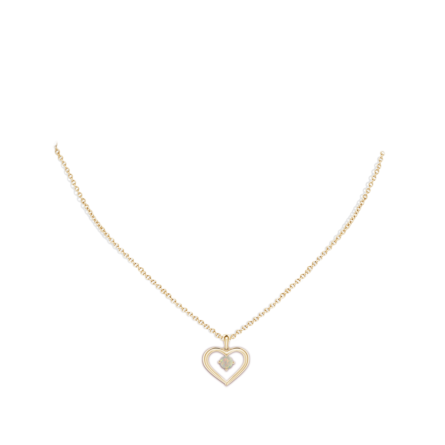 4mm AAAA Solitaire Round Opal Open Heart Pendant in Yellow Gold - body_neck