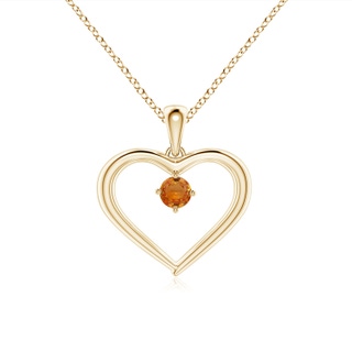 3mm AAA Solitaire Round Orange Sapphire Open Heart Pendant in Yellow Gold