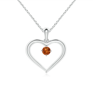 3mm AAAA Solitaire Round Orange Sapphire Open Heart Pendant in White Gold