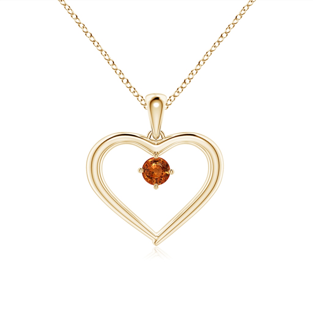 3mm AAAA Solitaire Round Orange Sapphire Open Heart Pendant in Yellow Gold