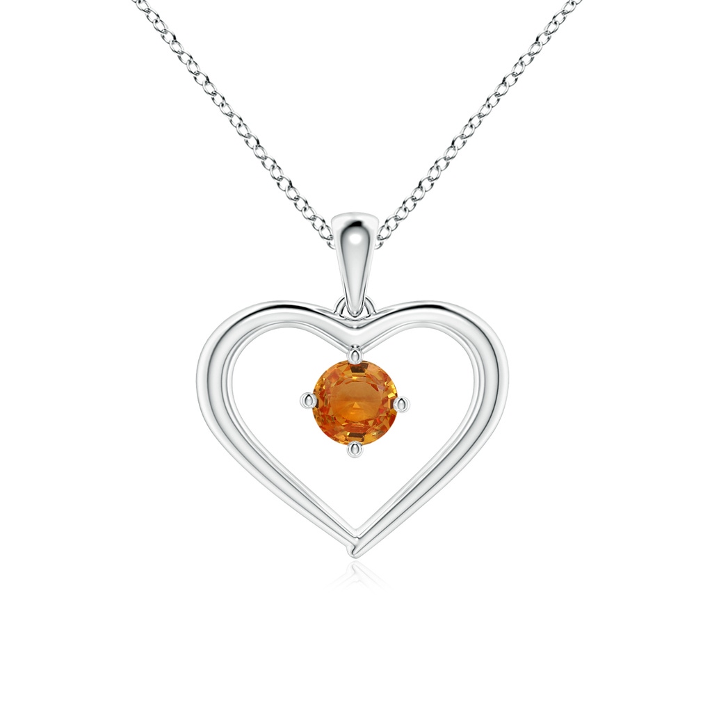 4mm AAA Solitaire Round Orange Sapphire Open Heart Pendant in White Gold
