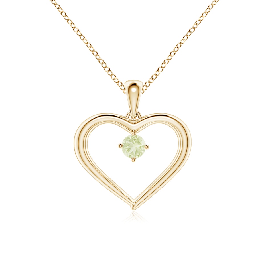 3mm A Solitaire Round Peridot Open Heart Pendant in Yellow Gold 