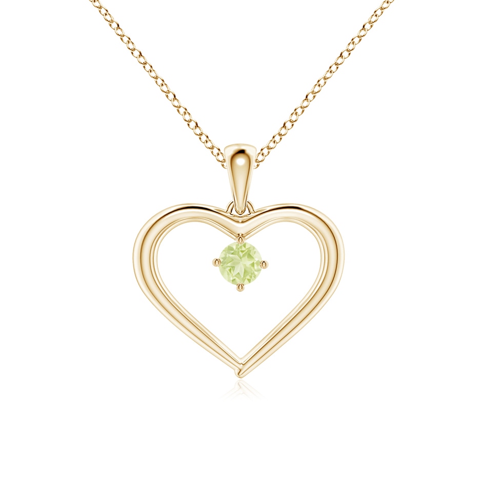 3mm AA Solitaire Round Peridot Open Heart Pendant in Yellow Gold 