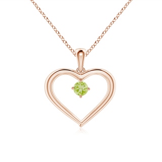 3mm AAA Solitaire Round Peridot Open Heart Pendant in Rose Gold