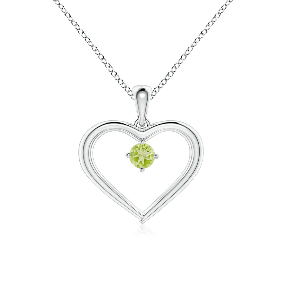 3mm AAA Solitaire Round Peridot Open Heart Pendant in White Gold 