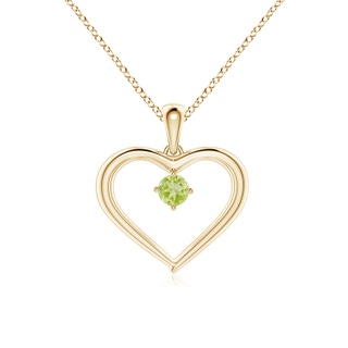 3mm AAA Solitaire Round Peridot Open Heart Pendant in Yellow Gold