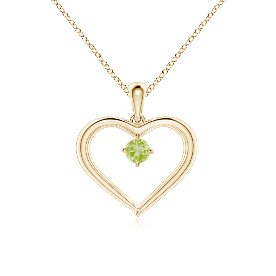 3mm AAA Solitaire Round Peridot Open Heart Pendant in Yellow Gold 