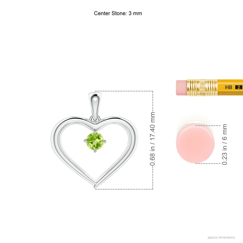 3mm AAAA Solitaire Round Peridot Open Heart Pendant in P950 Platinum ruler
