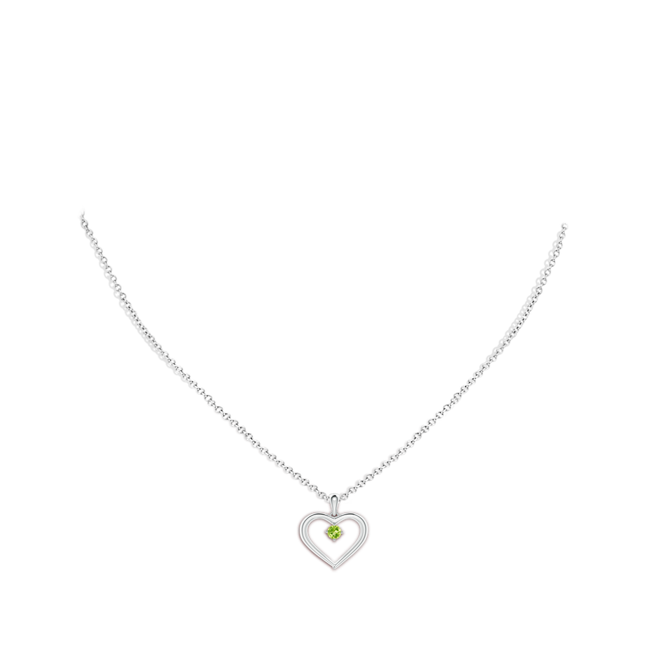 3mm AAAA Solitaire Round Peridot Open Heart Pendant in P950 Platinum body-neck