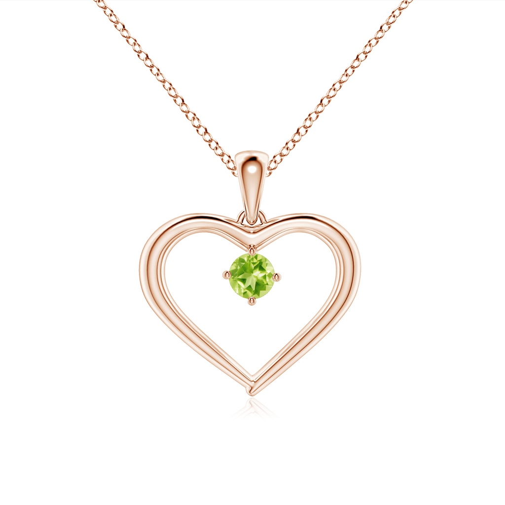3mm AAAA Solitaire Round Peridot Open Heart Pendant in Rose Gold