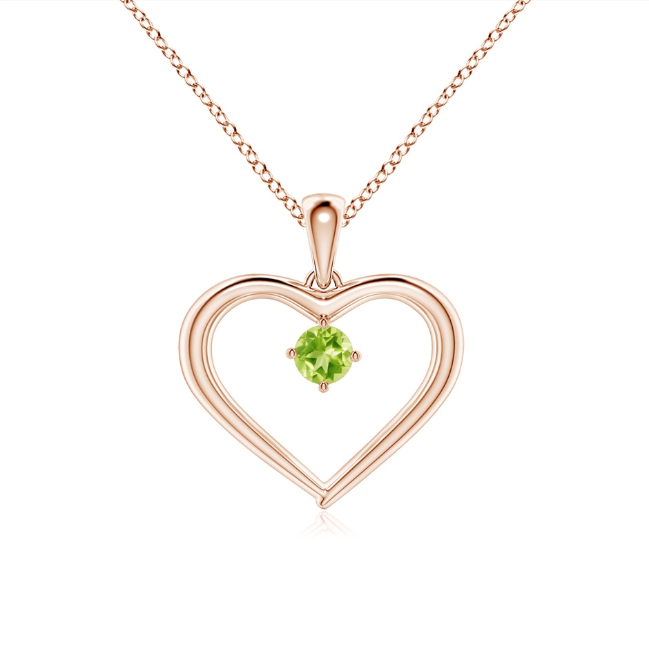 3mm AAAA Solitaire Round Peridot Open Heart Pendant in Rose Gold 