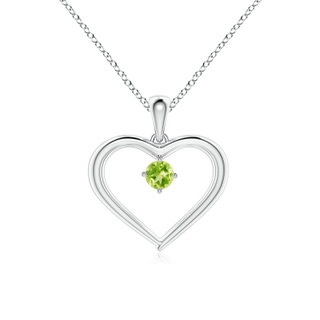 3mm AAAA Solitaire Round Peridot Open Heart Pendant in White Gold