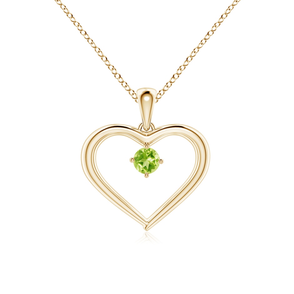 3mm AAAA Solitaire Round Peridot Open Heart Pendant in Yellow Gold 