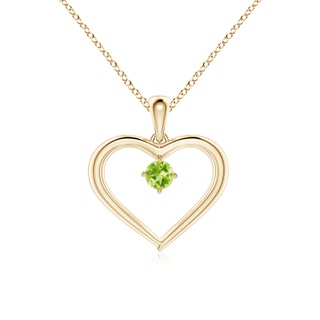 3mm AAAA Solitaire Round Peridot Open Heart Pendant in Yellow Gold