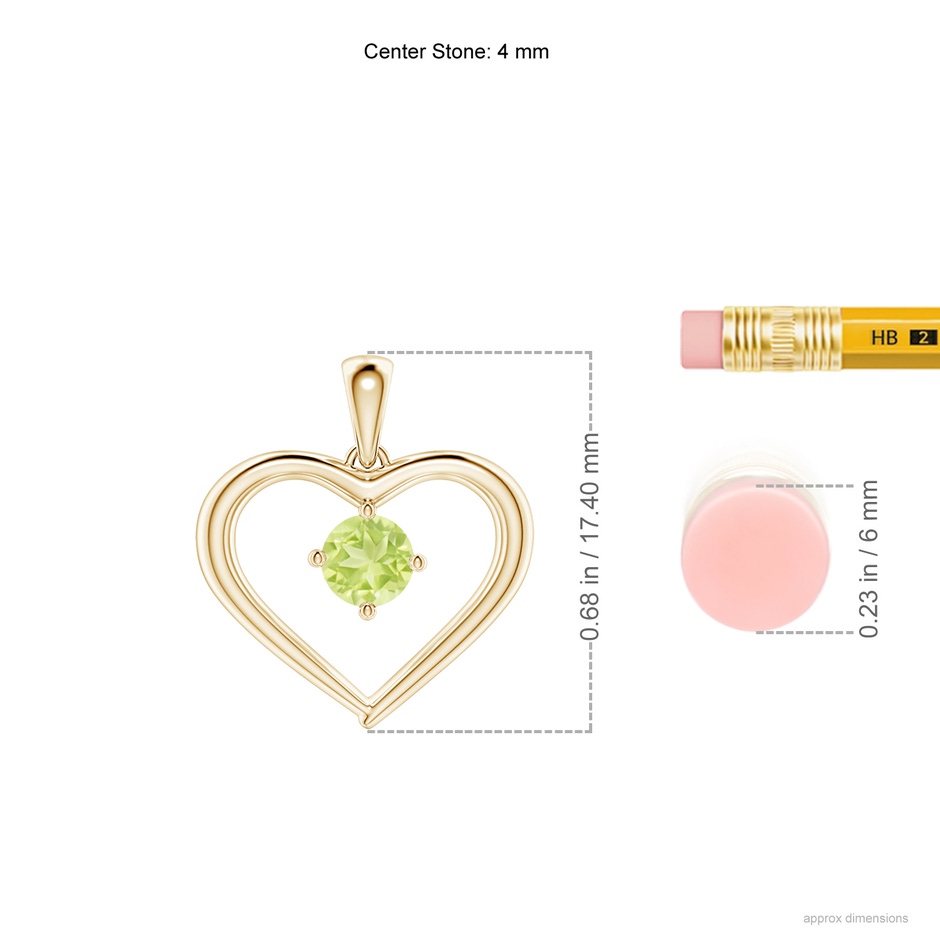 4mm A Solitaire Round Peridot Open Heart Pendant in Yellow Gold ruler