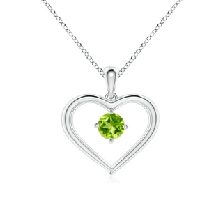 4mm AAA Solitaire Round Peridot Open Heart Pendant in White Gold