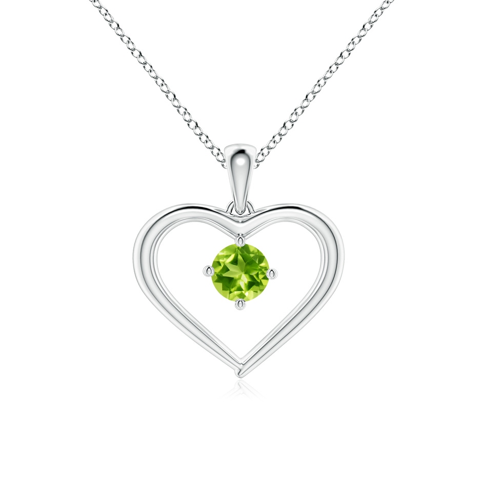 4mm AAA Solitaire Round Peridot Open Heart Pendant in White Gold 