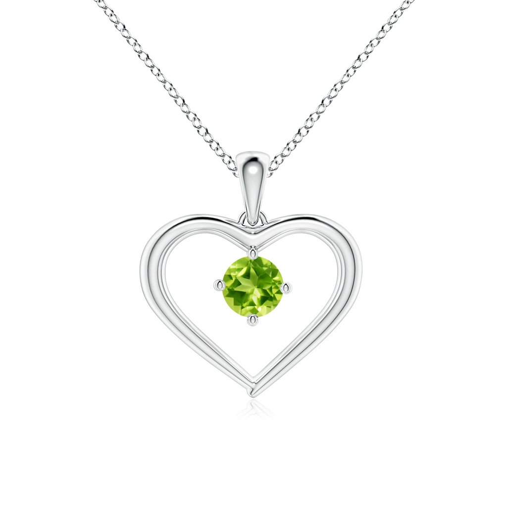 4mm AAA Solitaire Round Peridot Open Heart Pendant in White Gold