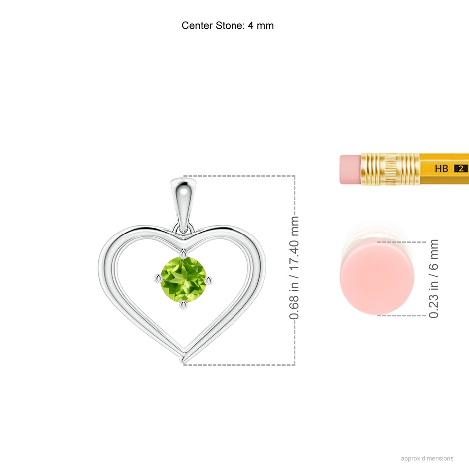 4mm AAA Solitaire Round Peridot Open Heart Pendant in White Gold ruler