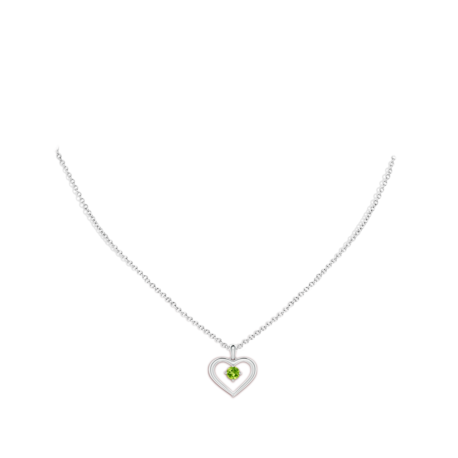 4mm AAA Solitaire Round Peridot Open Heart Pendant in White Gold - body_neck