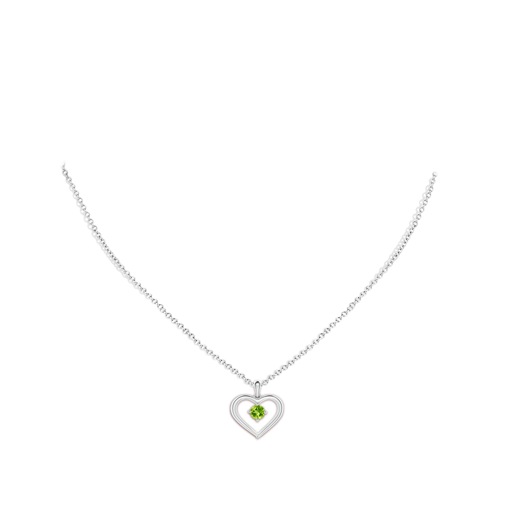 4mm AAA Solitaire Round Peridot Open Heart Pendant in White Gold Body-Neck