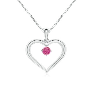 3mm AAA Solitaire Round Pink Sapphire Open Heart Pendant in White Gold