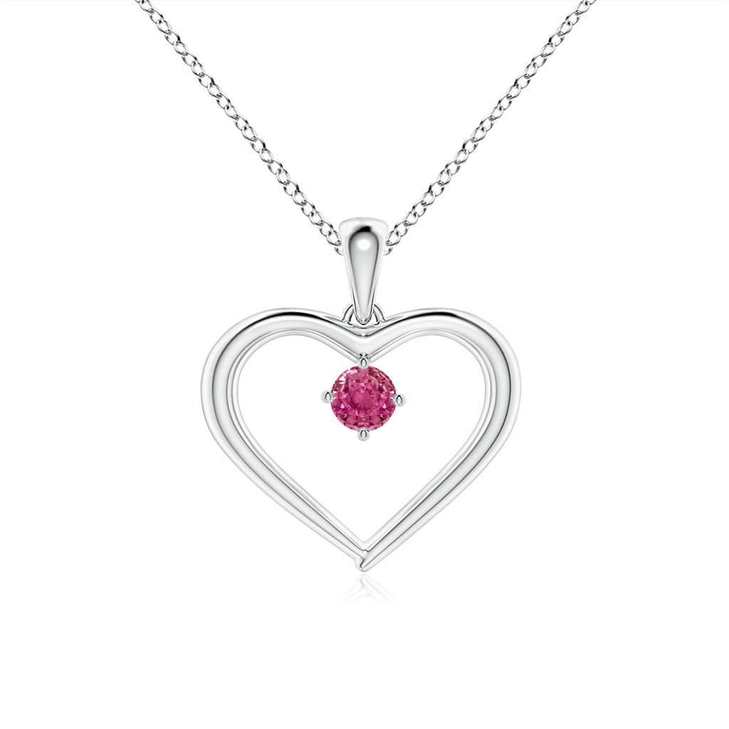 3mm AAAA Solitaire Round Pink Sapphire Open Heart Pendant in P950 Platinum