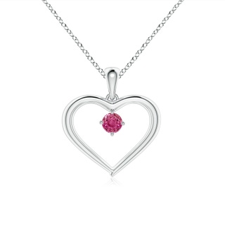3mm AAAA Solitaire Round Pink Sapphire Open Heart Pendant in White Gold